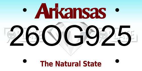 26OG925 Arkansas License Plate
