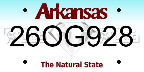 26OG928 Arkansas License Plate