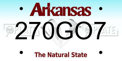 270GO7 Arkansas License Plate