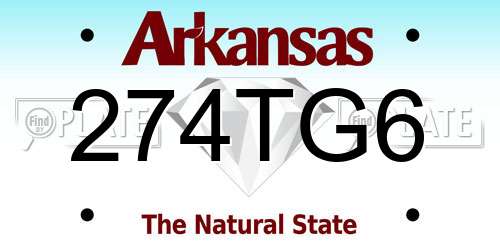 274TG6 Arkansas License Plate
