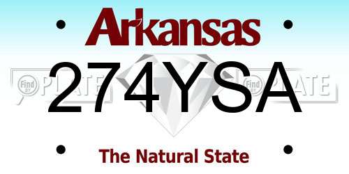 274YSA Arkansas License Plate