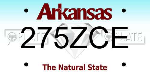 275ZCE Arkansas License Plate