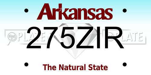 275ZIR Arkansas License Plate