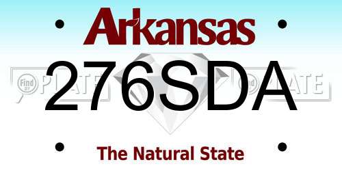276SDA Arkansas License Plate