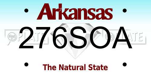 276SOA Arkansas License Plate