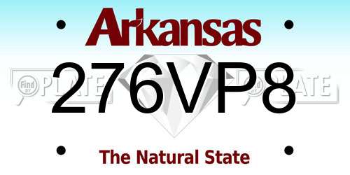 276VP8 Arkansas License Plate