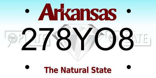278YO8 Arkansas License Plate