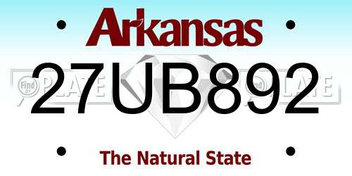 27UB892 Arkansas License Plate