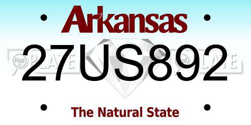 27US892 Arkansas License Plate
