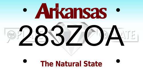 283ZOA Arkansas License Plate