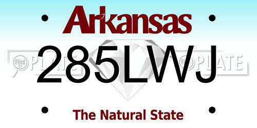 285LWJ Arkansas License Plate