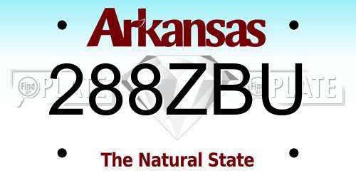 288ZBU Arkansas License Plate