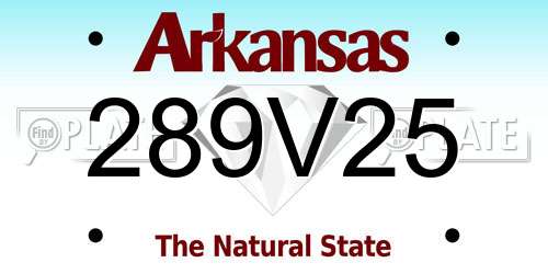 289V25 Arkansas License Plate