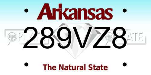 289VZ8 Arkansas License Plate