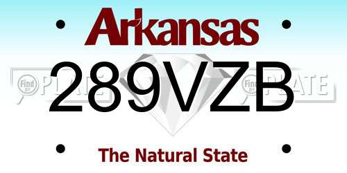 289VZB Arkansas License Plate