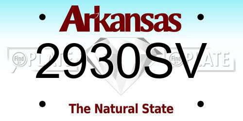 2930SV Arkansas License Plate
