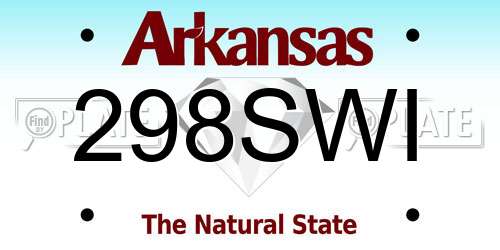 298SWI Arkansas License Plate