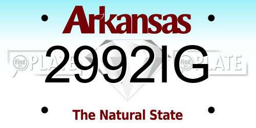 2992IG Arkansas License Plate