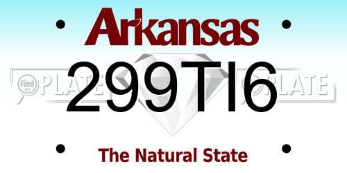 299TI6 Arkansas License Plate