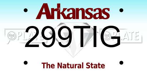 299TIG Arkansas License Plate
