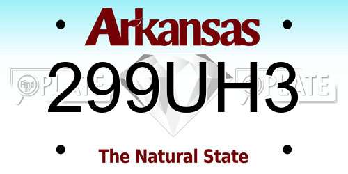 299UH3 Arkansas License Plate