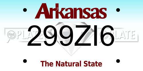 299ZI6 Arkansas License Plate