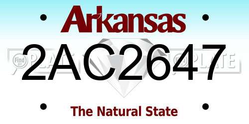 2AC2647 Arkansas License Plate