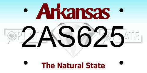 2AS625 Arkansas License Plate