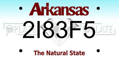 2I83F5 Arkansas License Plate