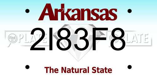 2I83F8 Arkansas License Plate