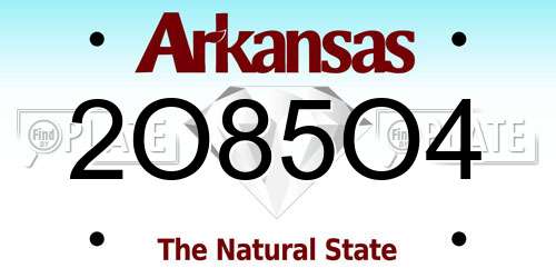 2O85O4 Arkansas License Plate