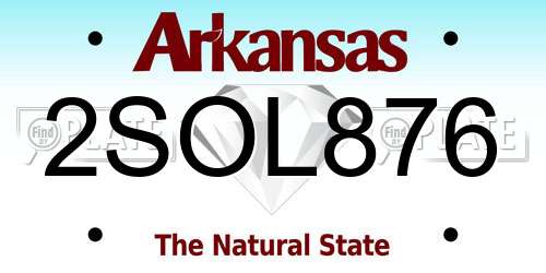 2SOL876 Arkansas License Plate