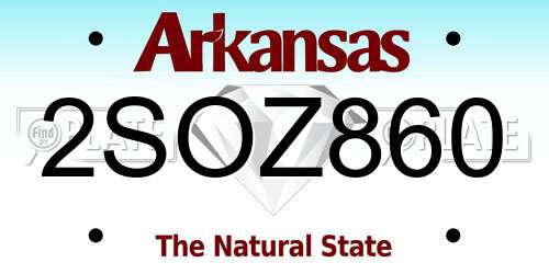 2SOZ860 Arkansas License Plate