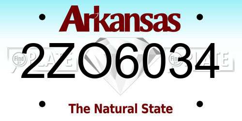 2ZO6034 Arkansas License Plate