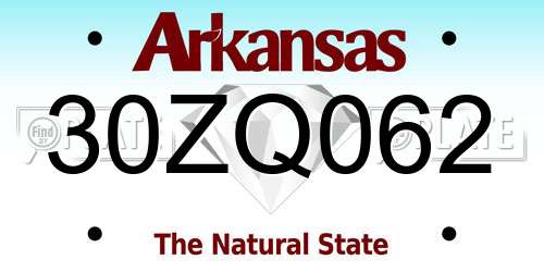 30ZQ062 Arkansas License Plate