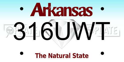 316UWT Arkansas License Plate