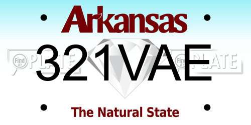 321VAE Arkansas License Plate