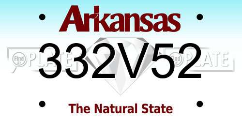 332V52 Arkansas License Plate