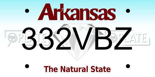 332VBZ Arkansas License Plate