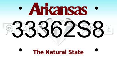33362S8 Arkansas License Plate