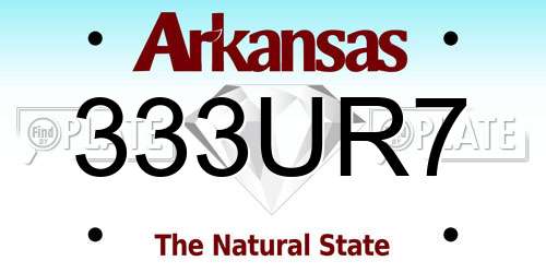 333UR7 Arkansas License Plate