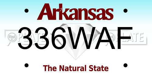 336WAF Arkansas License Plate