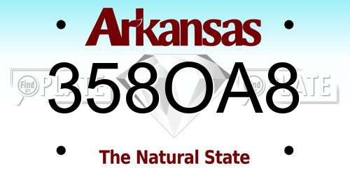 358OA8 Arkansas License Plate