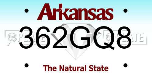 362GQ8 Arkansas License Plate