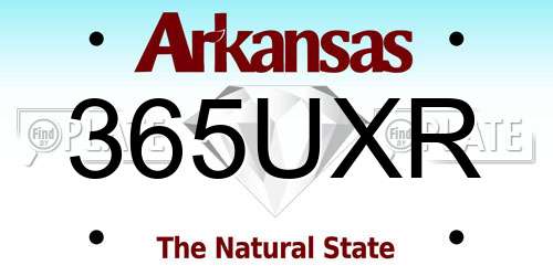 365UXR Arkansas License Plate
