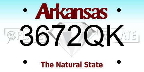 3672QK Arkansas License Plate