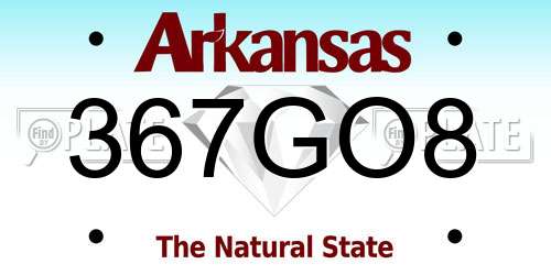 367GO8 Arkansas License Plate