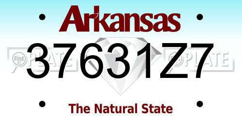 37631Z7 Arkansas License Plate