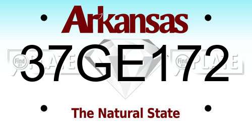 37GE172 Arkansas License Plate