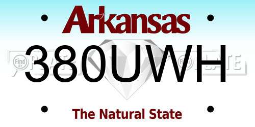 380UWH Arkansas License Plate